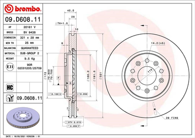 Гальмівний диск Brembo (09D60811)