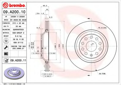 Гальмівний диск Brembo (09A20011)