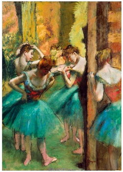 Puzzle Bluebird Różowa i zielona tancerka Degas 68 x 48 cm 1000 elementów (3663384600470)