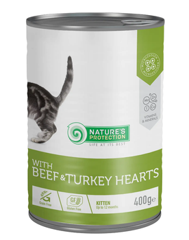 Влажный корм для котят с говядиной и сердцем индюшки Nature's Protection Kitten with Beef & Turkey hearts 400 г