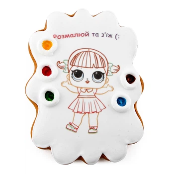 Пряник-розмальовка медово-імбирний "Крафт Печиво", серія "COLOR" "Лялька L.O.L №1", інтерактивний дитячий смаколик, 85 г
