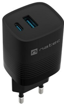 Мережевий зарядний пристрій NATEC Ribera GaN USB-A + USB-C 30W PD 3.0 QC3.0 Black (NUC-2141)