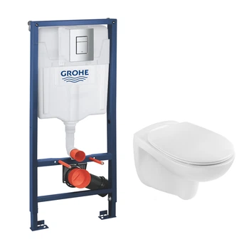 Комплект 4 в 1: Инсталляция Grohe Rapid SL 3 в 1 38772001 + Унитаз безободочный Kroner Oker WHI533536 RIMLESS с сиденьем Slim Duroplast / Soft-close / Quick relase KO533536WHIR (3877300