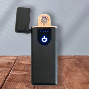 Електрозапальничка сенсорна USB електрична спіральна запальничка з індикатором заряду, Чорна