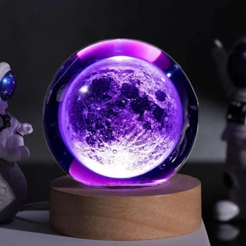Декоративний 3D-нічник з кольоровим світлом Місяць Кришталева куля USB