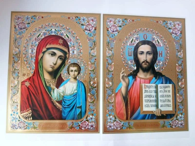 Ікони Спаситель і Богородиця літографічні для церковних хоругв., 40х30см