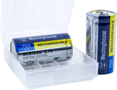 Аккумулятор литий-ионный Westinghouse Li-ion RCR123A, 3.7V, 750mAh, 2 шт + бокс (0889554005538)