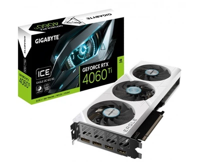 Відеокарта GeForce RTX 4060 Ti, Gigabyte, EAGLE OC ICE (White Edition), 8Gb GDDR6, 128-bit, 2xHDMI/2xDP, 2550/18000 MHz, 8-pin (GV-N406TEAGLEOC ICE-8GD)