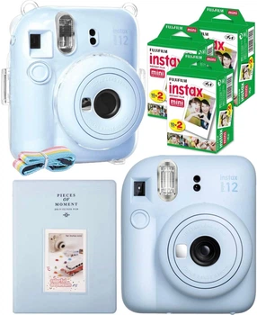 Подарочный Набор Fujifilm INSTAX Mini 12 Pastel Blue Голубой Фотокамера моментальной печати / Картриджи - 60 фото / Чехол прозрачный / Альбом 64 фото + Подарочная упаковка