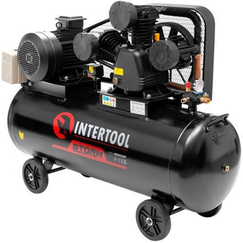 Компрессор Intertool 200 л 7.5 кВт трехцилиндровый маслянный ременной привод 1050 л/мин 10 бар 2 выхода (000047654)