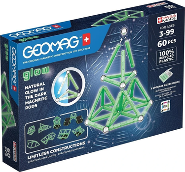 Конструктор магнітний Geomag Glow Recycled 60 деталей (0871772003380)