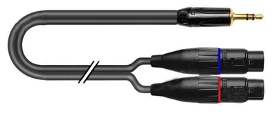Переходной аудиокабель Jack 3.5 stereo штекер 2х XLR3 гнездо 0.5 м.п. ∅3.4×6.4 мм 1T-AIC47-00.5