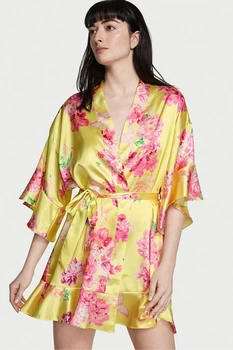 Атласний халат Victoria's Secret Satin Flounce Robe XS\S Жовтий (26604754)