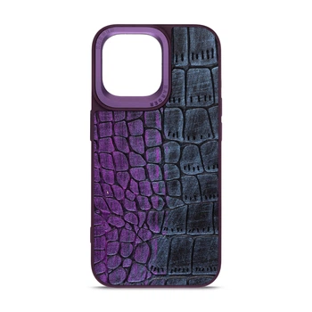 Кожаный чехол для Apple iPhone 15 Pro Max, Harder Glamorous Croco, Фиолетовый, термополіуретан ТПУ + экокожа с имитацией кожи крокодила, панель, защита корпуса, противоударный, микрофибра, рамка вокру камеры, защита всего корпуса, (ARM76767)