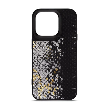 Кожаный чехол для Apple iPhone 14 Pro, Harder Snake Pattern, Черный, термополіуретан ТПУ + экокожа с текстурой змеиной кожи, панель, защита корпуса, противоударный, микрофибра, рамка вокру камеры, защита всего корпуса, (ARM76805)