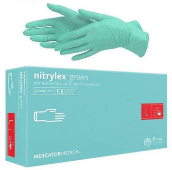 Рукавички нітрилові неопудрені Nitrylex Green, розмір L, ментолові, 100 шт