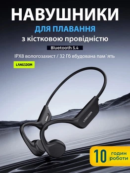 Наушники для плаванья бассейна бега спорта костные беспроводные IPX8 водонепроницаемые спортивные с костной проводимостью блютуз 5.4 BE17 black