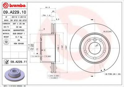 Тормозной диск Brembo (09A22911)