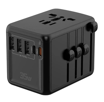 Универсальный адаптер для путешествий Otravel 35W Fast Charger +3 USB +2 Type C, Для всех типов розеток (Black)