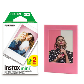 Фотобумага Instax Mini 20 ( 2 картриджа по 10 снимков/кадров) с магнитной рамкой розового цвета для камер Fujifilm Instax Mini 12, 11, LiPlay, Evo, 40, 90, 99 и принтеров Instax SP-1, SP-2, Mini Link, Link2 (Япония)