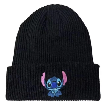 В'язана тепла шапка дитяча Disney Stitch, Стич. Чорна 50-62