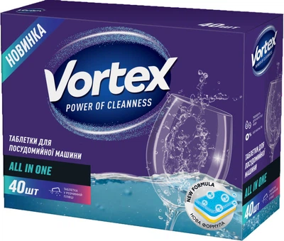 Таблетки для посудомийних машин Vortex all in 1 40 шт (4823071618594)