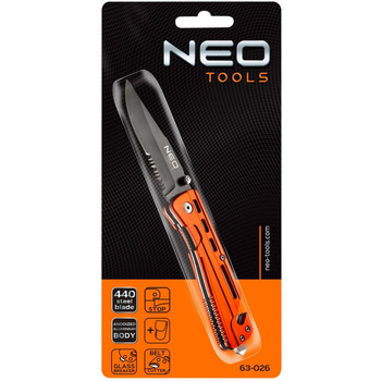 Нож Neo Tools складной з фiксатором, з лезом для розрiзання ременiв (m434998)