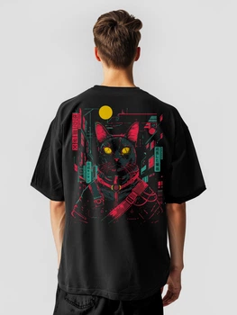 Футболка чоловіча оверсайз Dubhumans Cyber Cat Чорний M-L (CC-TMO-B-ML)