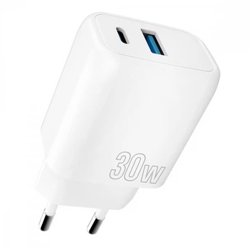Мережевий Зарядний Пристрій Proove Silicone Power Plus 30W (Type-C + USB, QC 3.0 + PD 3.0) white