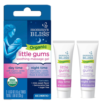 Успокаивающий массажный гель для десен Mommy's Bliss, Organic Little Gums дневной/ночной пакет для детей в возрасте от 2 месяцев 2 тюбика по 15 г каждый