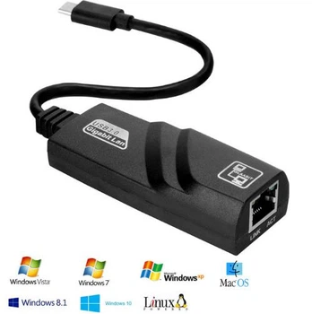 Сетевой адаптер сетевая карта гигабит TYPE-C -> Gigabit Ethernet RJ45 USB Черный