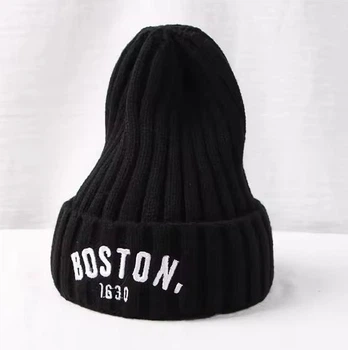 Дитяча демісезонна зимова шапка-біні в'язана Boston 47-51 см Чорна від 0 до 4 років YU2KI