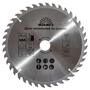 Диск пильний Vitals по дереву 250x30/25.4, ATB 40 168142