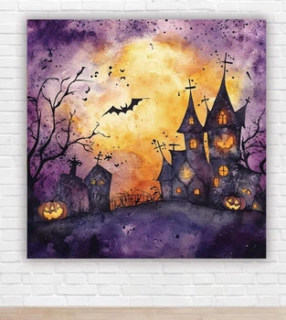 Паперовий плакат на Хелловін/Halloween "Моторошний будинок, акварель" 150х150см