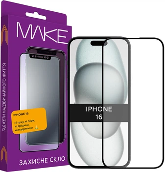 Защитное стекло MAKE для смартфона Apple iPhone 16 Black (MGF-AI16)