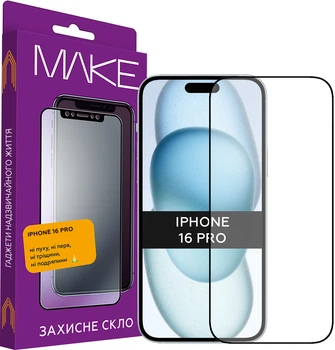 Защитное стекло для смартфона Apple iPhone 16 Pro MAKE Black (MGF-AI16P)