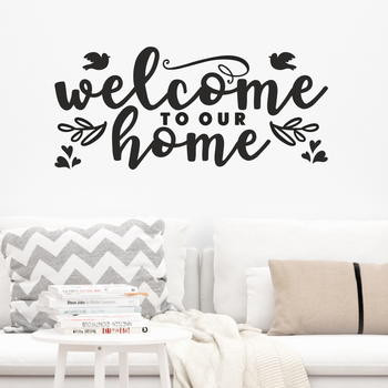 Наклейка на стену Welcome to our home 49 х 22 см (добро пожаловать в дом) Happy Pocket Черный матовый (HP-067S-070M)