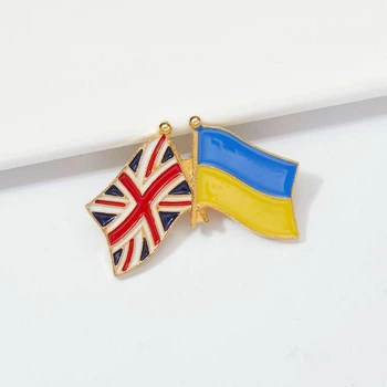 Двойной значок-пин с флагами Украины и Великобритании 40 х 27 мм (00029)