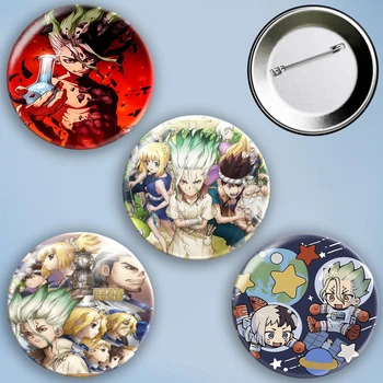 Значки на булавке набор 4 шт Аниме Доктор Стоун Dr. Stone металлические на шпильке 56 мм