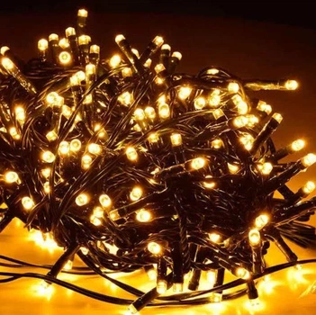 Гирлянда на 7 м., 100 LED диодов , провод гибкий черный, свечение Белое теплое (8 режимов) от 220В (на елку, штору, окно, стену)