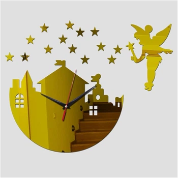Настенные бескаркасные 3D часы Diy Star с зеркальным эффектом самоклеящиеся 40 х 40 см Золотистый