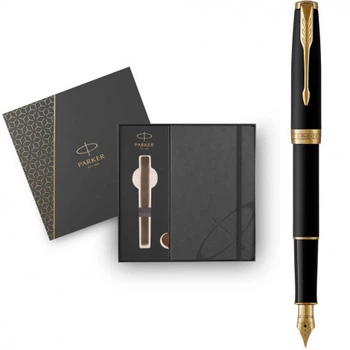 Набор Parker SONNET Matte Black Lacquer GT FP F (перьевая ручка + блокнот Parker)