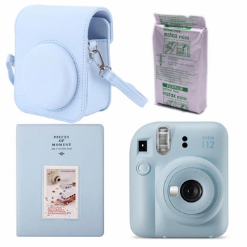 Набор камера Fujifilm Instax Mini 12, Фотобумага 10шт, Чехол, Фотоальбом 64 фото Голубой (Подарочная упаковка)