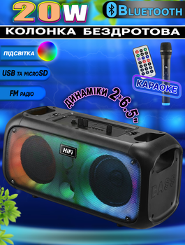Акустическая система с караоке микрофоном MHZ RX-6248-20W Bluetooth колонка с RGB подсветкой + Пульт