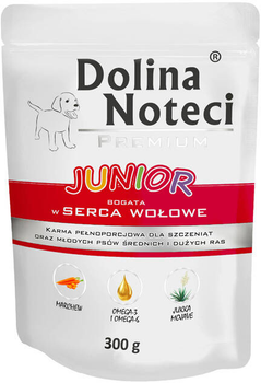 Mokra karma dla psów Dolina Noteci Premium Junior Bogata w serca wołowe 10 x 300 g (5902921381174)