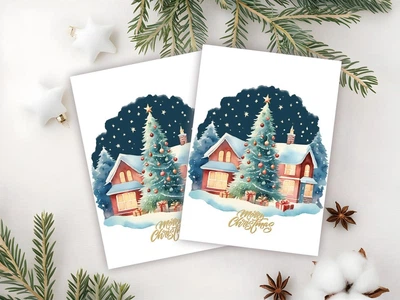 Новогодняя мини открытка "Новогодняя елка. Merry Christmas" с ламинацией, 10х7 см