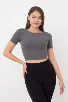 Топ з коротким рукавом та круглим вирізом Giulia CROP T-SHIRT L/XL Grey-poppy seed
