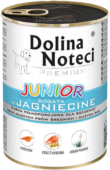 Вологий корм для собак Dolina Noteci Premium Junior з ягням 24 х 400 г (5902921394099)