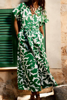 Сукня жіноча ZARA Printed Midi Dress With Belt S Зелена (25546)