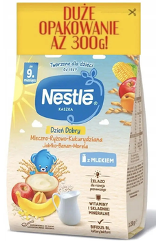 Молочна Рисово - кукурудзяна каша Nestle з яблуком, бананом та абрикосом, для дітей з 9 місяців